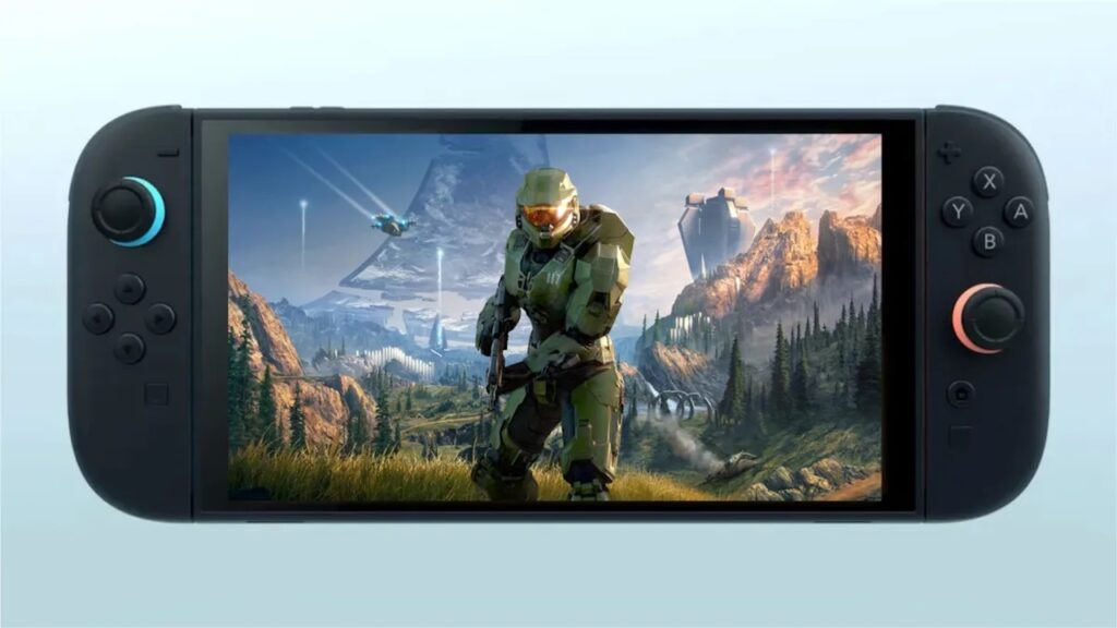 Un Nintendo Switch 2 con dentro Master Chief di Halo Infinite