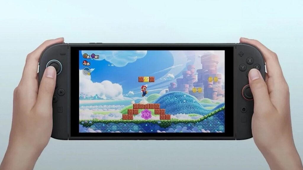 Un Nintendo Switch 2 tra le mani di un giocatore