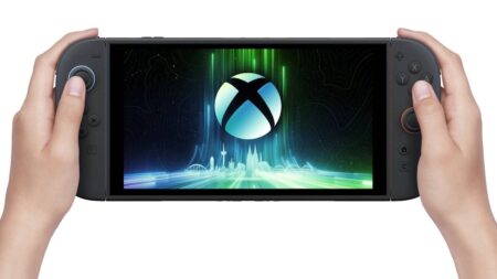 Un Nintendo Switch 2 con dentro lo schermo il logo Xbox