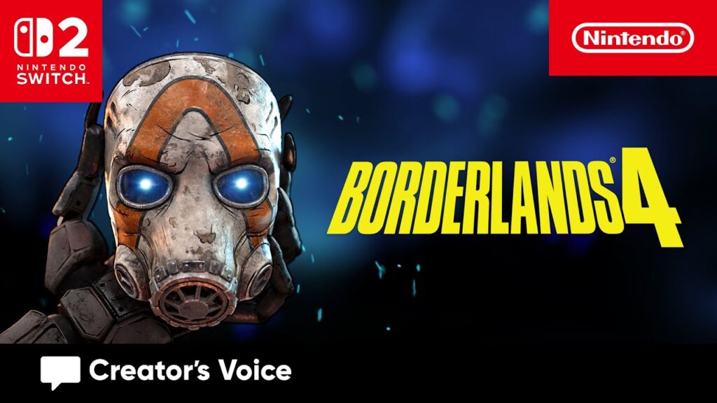 Una maschera di Borderlands 4 con il logo di Nintendo Switch 2