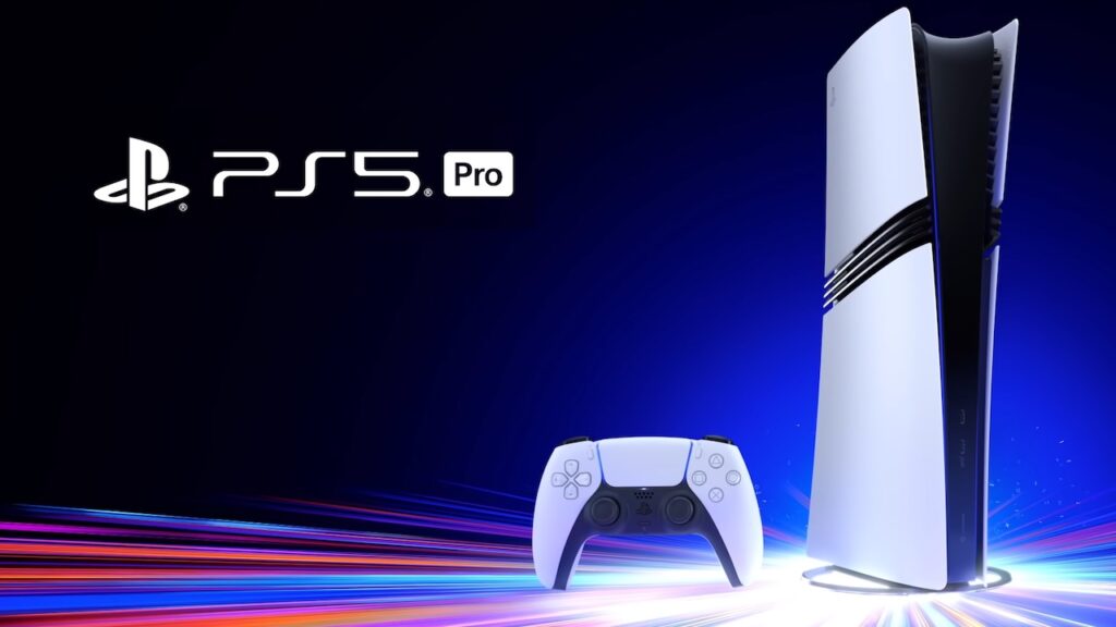 Una PS5 Pro con dei razzi di luce sotto la base