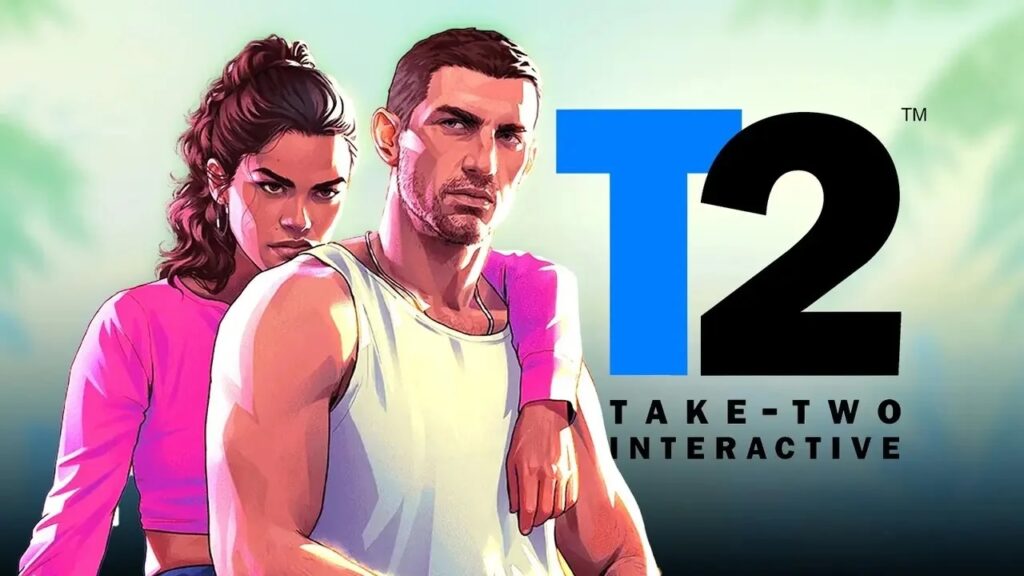 Lucia e Jason di GTA 6 con il logo di Take-Two