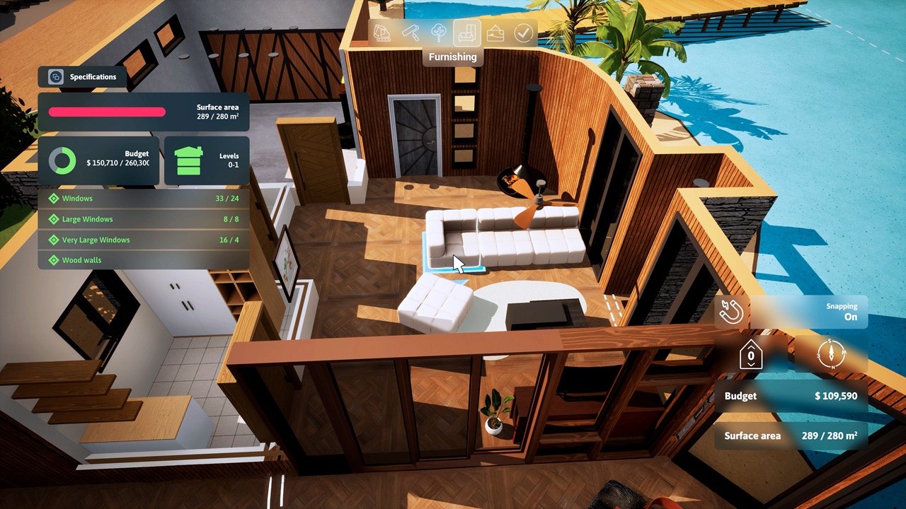 Fase di decorazione degli interni di una casa in Architect Life
