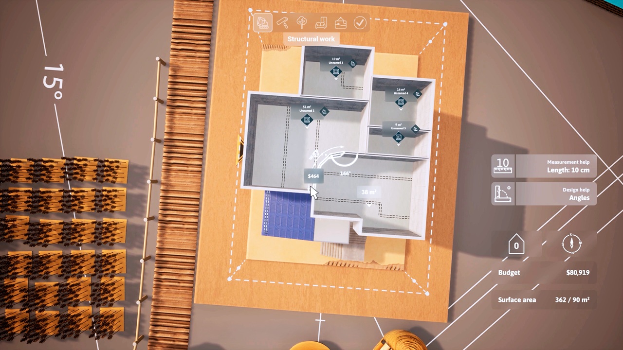 Fase di progettazione di una casa in Architect Life: A House Design Simulator