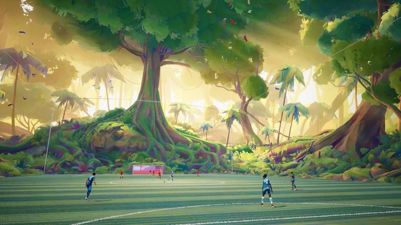 Stadio di calcio in mezzo a una foresta
