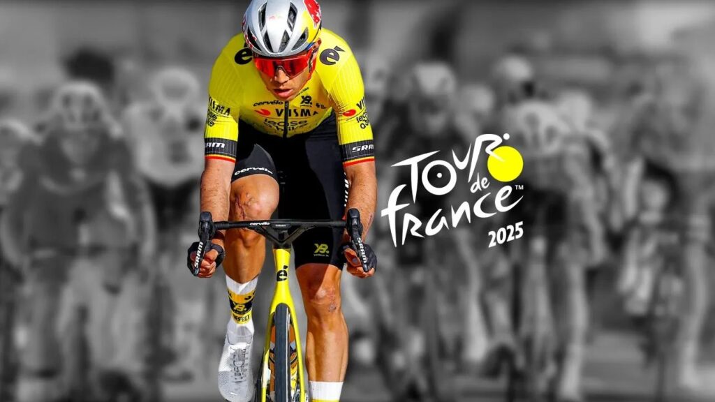 Copertina del videogioco Tour de France 2025 con ciclista Visma in primo piano