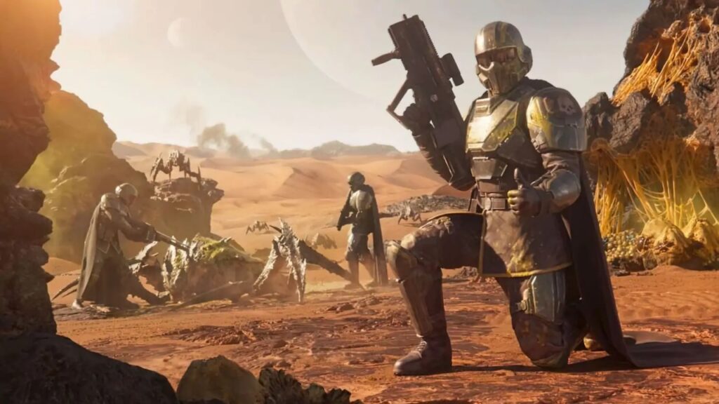 Il protagonista di Helldivers 2 con il pollice alto
