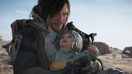 Sam Porter Bridges con Lou di Death Stranding 2: On The Beach in braccio