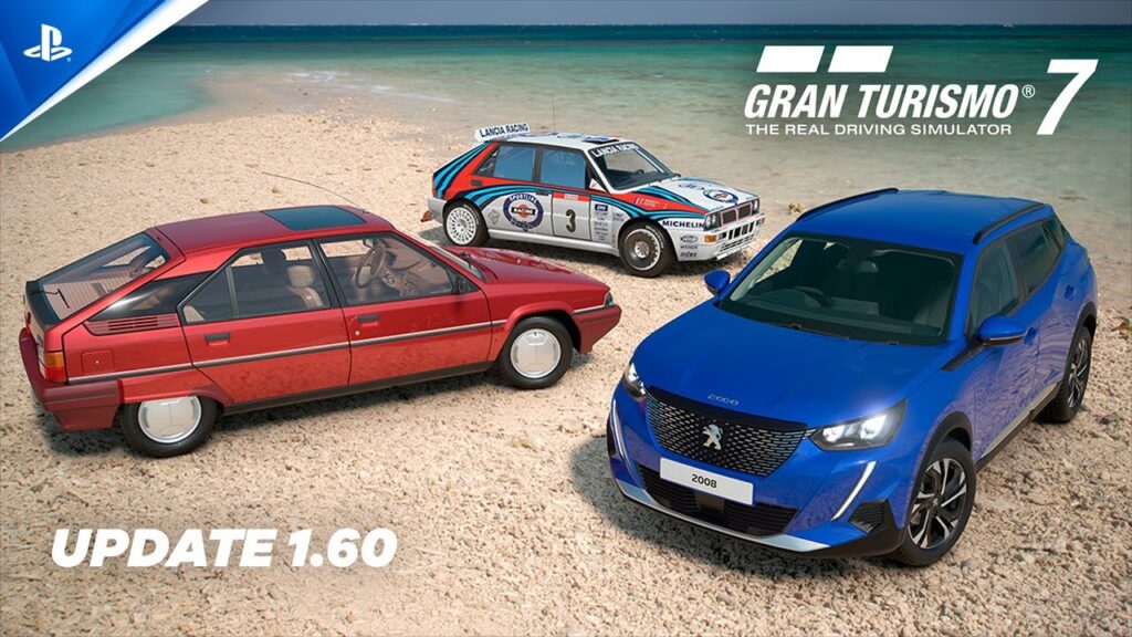 Tre nuove auto di Gran Turismo 7 con il logo dell'update 1.60
