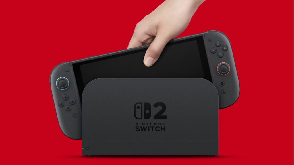 Un Nintendo Switch 2 mentre viene inserita nel dock