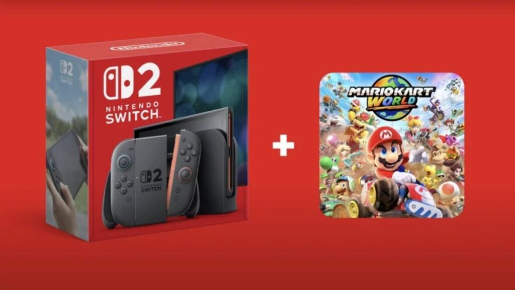 Un Nintendo Switch 2 con al fianco Mario Kart World
