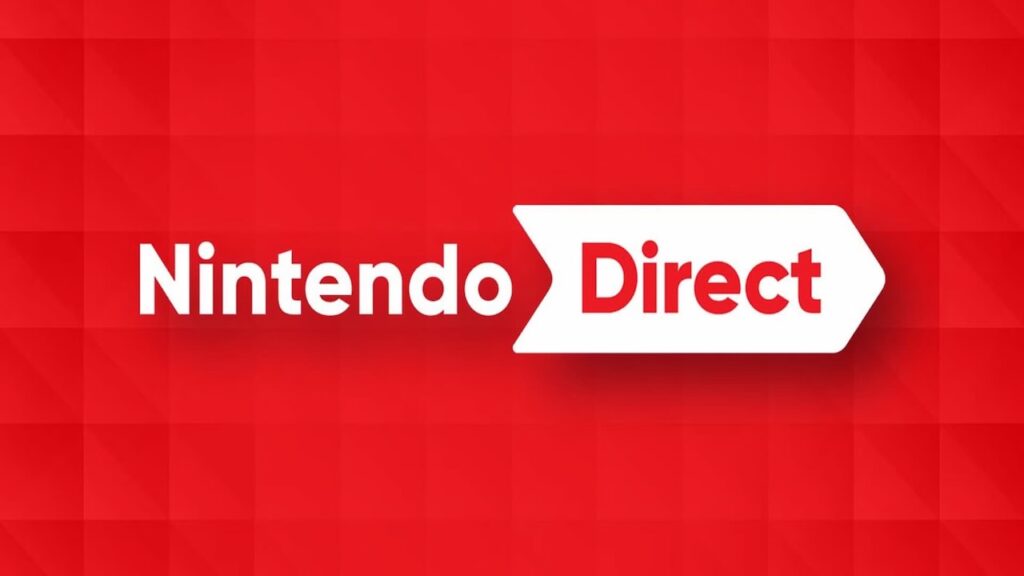 Il logo del Nintendo Direct con lo sfondo rosso