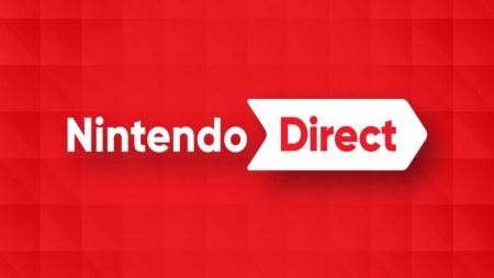 Il logo del Nintendo Direct con lo sfondo rosso