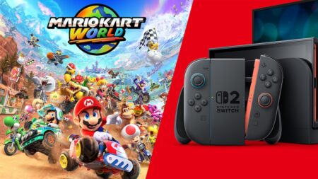 Mario Kart World con al fianco un Nintendo Switch 2