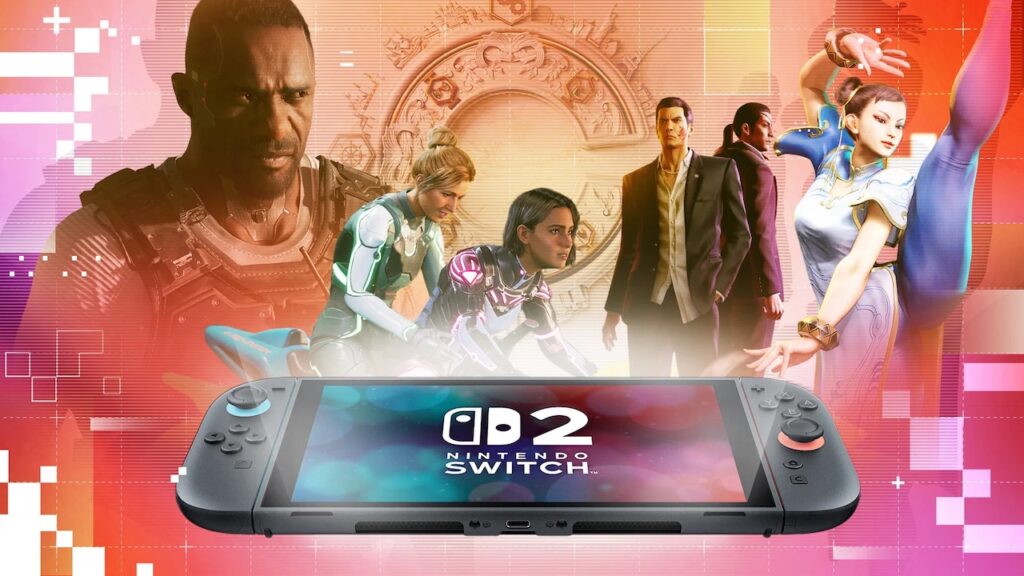 Un Nintendo Switch 2 con alcuni personaggi dei giochi terze parti