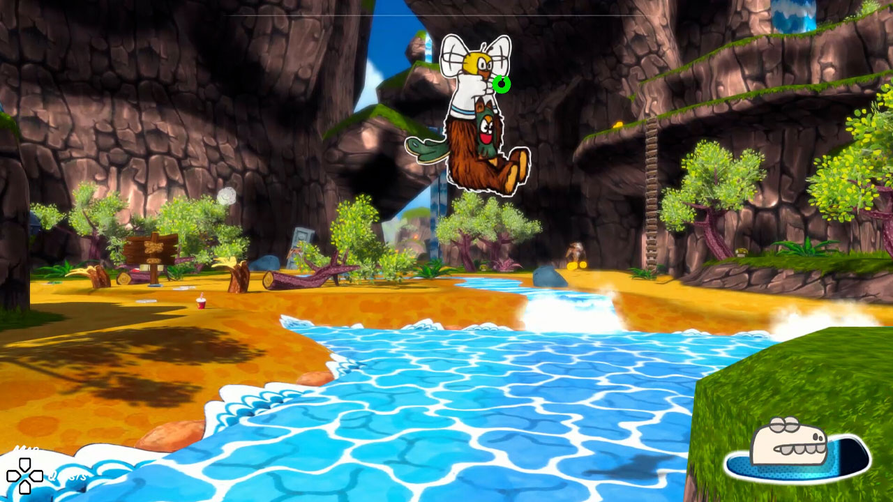 Ruffy and the Riverside utilizza l'ape per planare dopo un lungo salto sopra un fiume