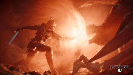 Ciri di The Witcher 4 mentre fa un attacco di fuoco