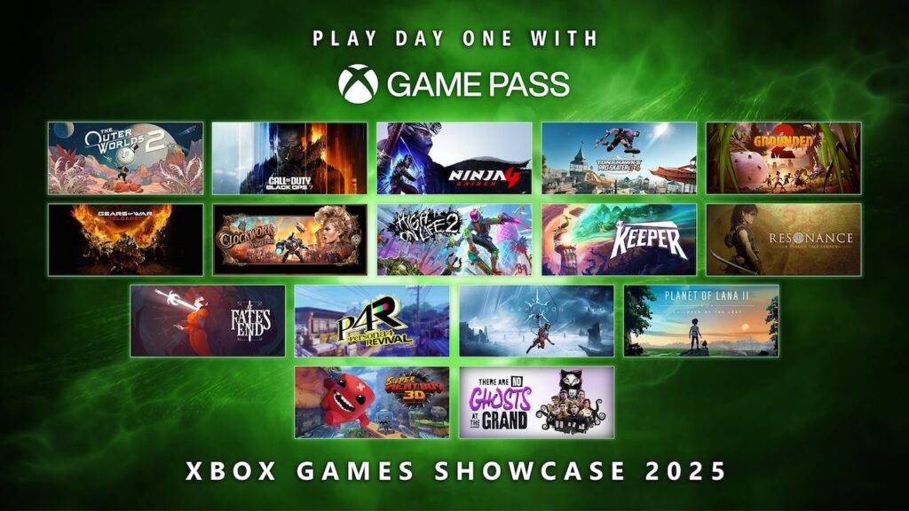 I giochi in arrivo su Xbox Game Pass con il logo dell'Xbox Games Showcase 2025