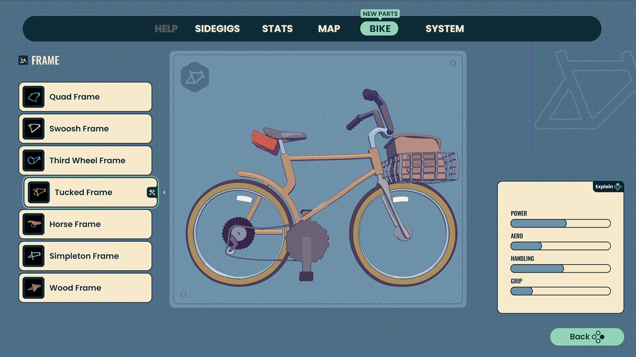 Interfaccia di personalizzazione dei pezzi di una bicicletta