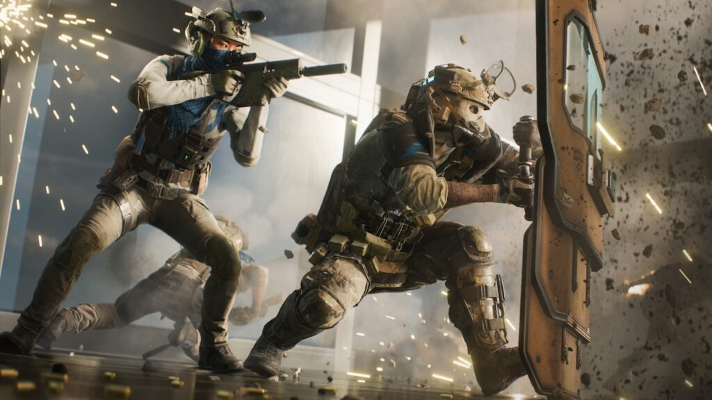 Due soldati di Battlefield 6 con uno scudo