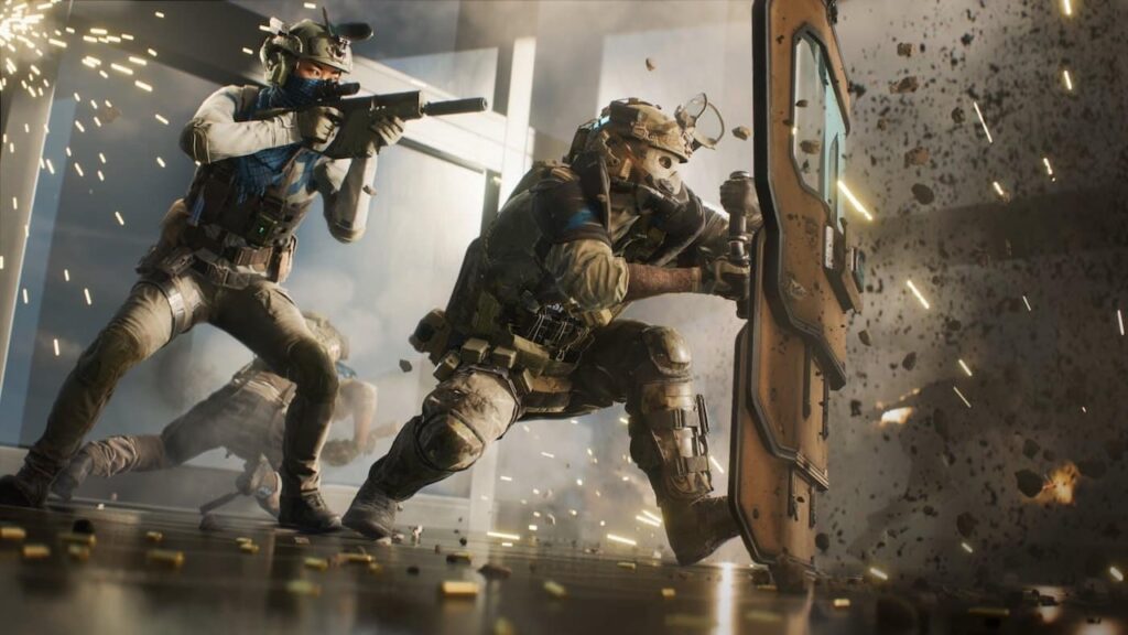 Due soldati di Battlefield 6 con lo scudo in mano