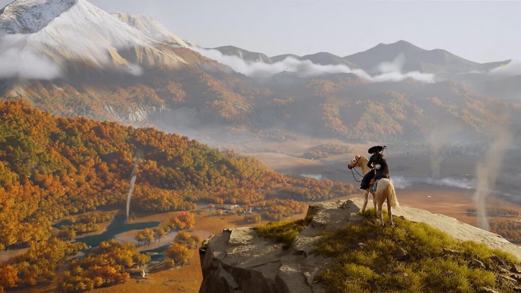 Atsu di Ghost of Yotei a cavallo