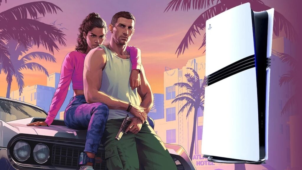 Lucia e Jason di GTA 6 con al fianco una PS5 Pro