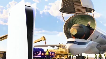 Un aereo di Microsoft Flight Simulator 2024 con una PS5