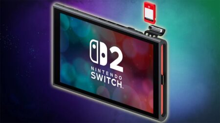 Un Nintendo Switch 2 con una scheda di gioco
