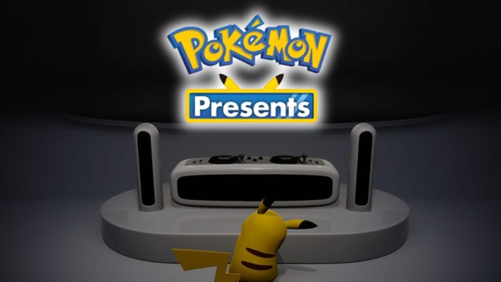 Il logo del Pokémon Presents con un Pikachu in basso