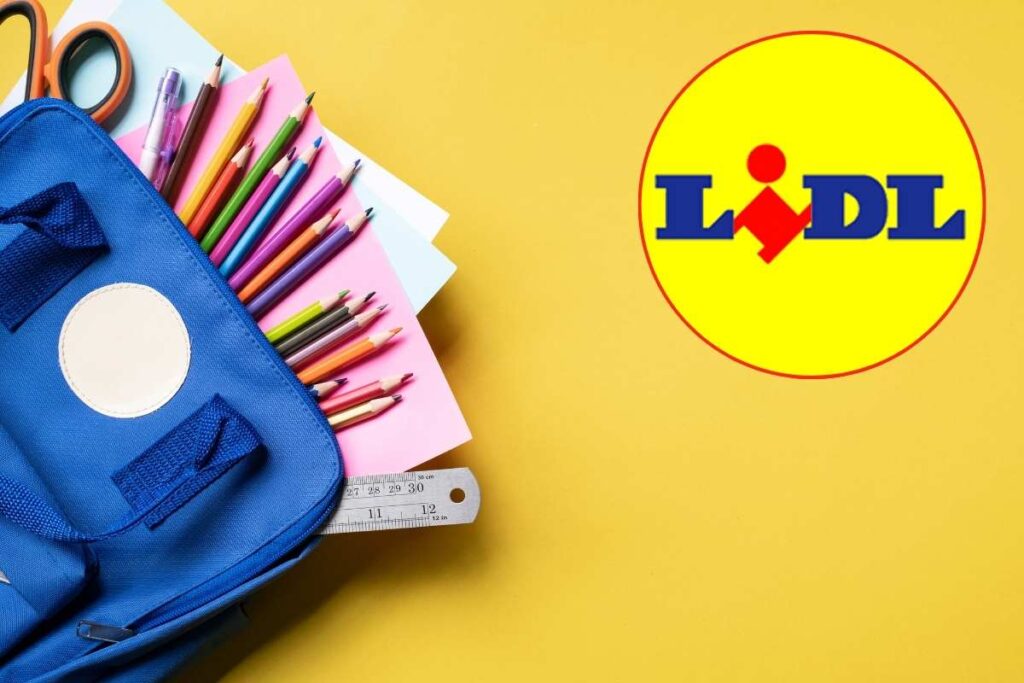 Logo LIDL. zaino con il materiale scolastico