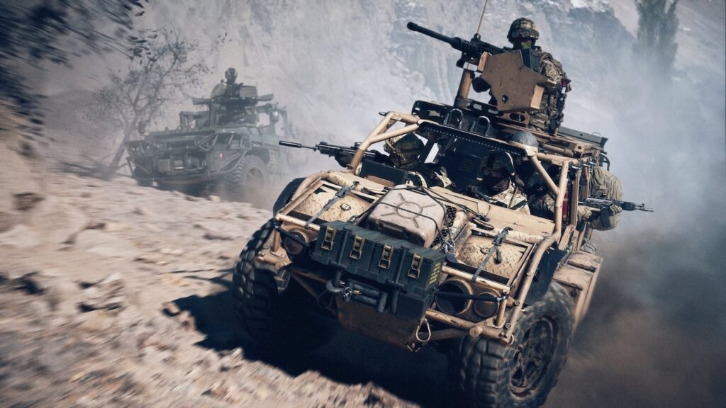 Alcuni soldati di Battlefield 6 a bordo di una jeep