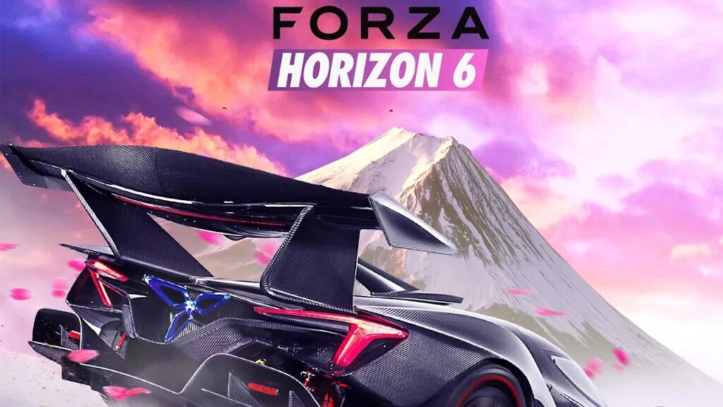 Un'auto di Forza Horizon 6 con un monte giapponese sullo sfondo