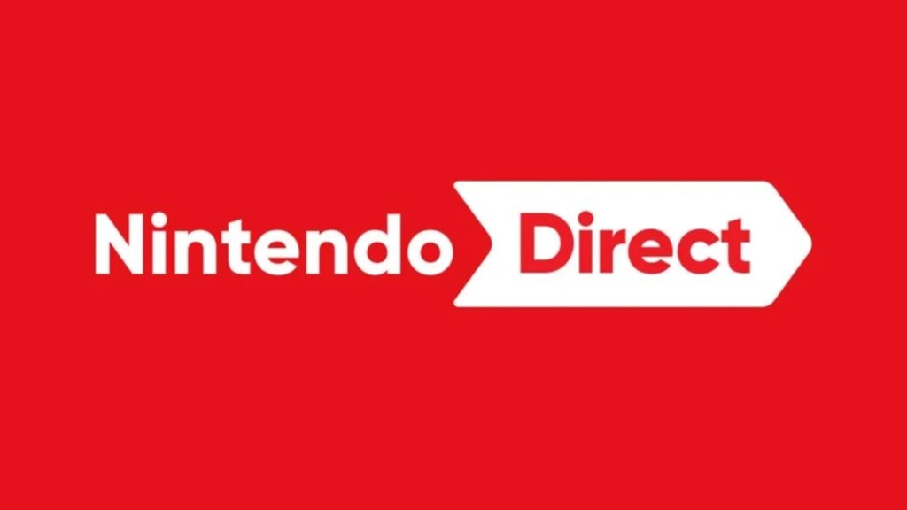 Il logo del Nintendo Direct con uno sfondo rosso