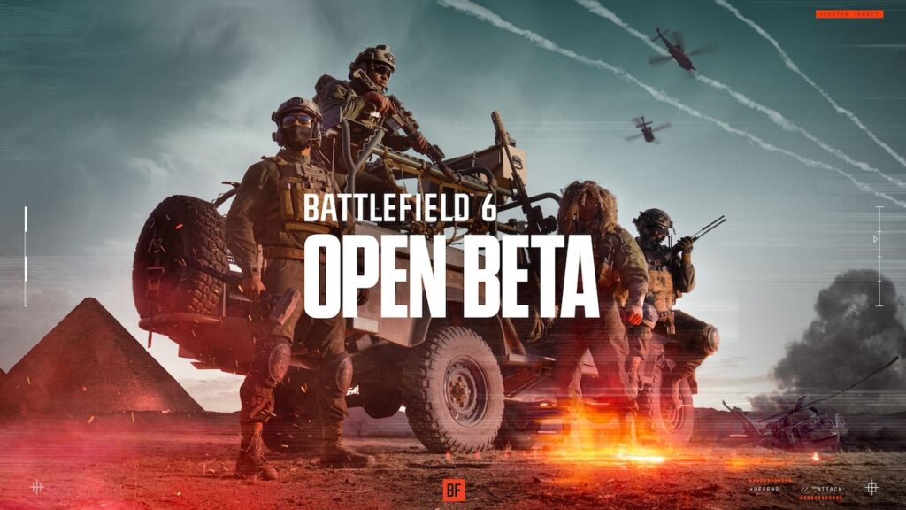 Dei soldati di Battlefield 6 con il logo dell'Open Beta