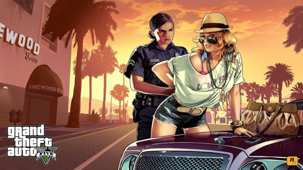 Una donna di GTA 5 ammanettata