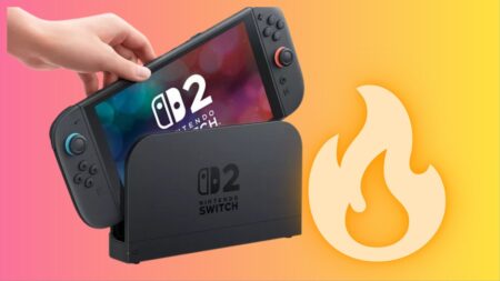 Un Nintendo Switch 2 con il simbolo della fiamma
