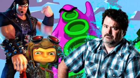 Tim Schafer di Double Fine con i protagonisti di Psychonauts 3 e Brutal Legends 2