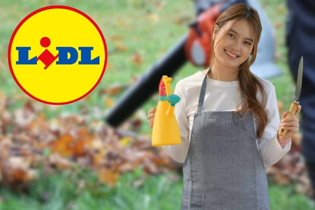 Donna vestita da giardiniera e logo LIDL