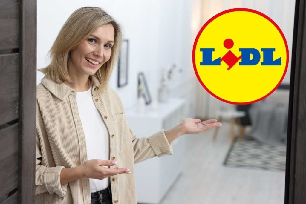 Donna che apre la porta e logo LIDL
