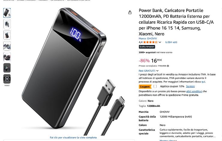 Power Bank 12000 mAh prezzo super