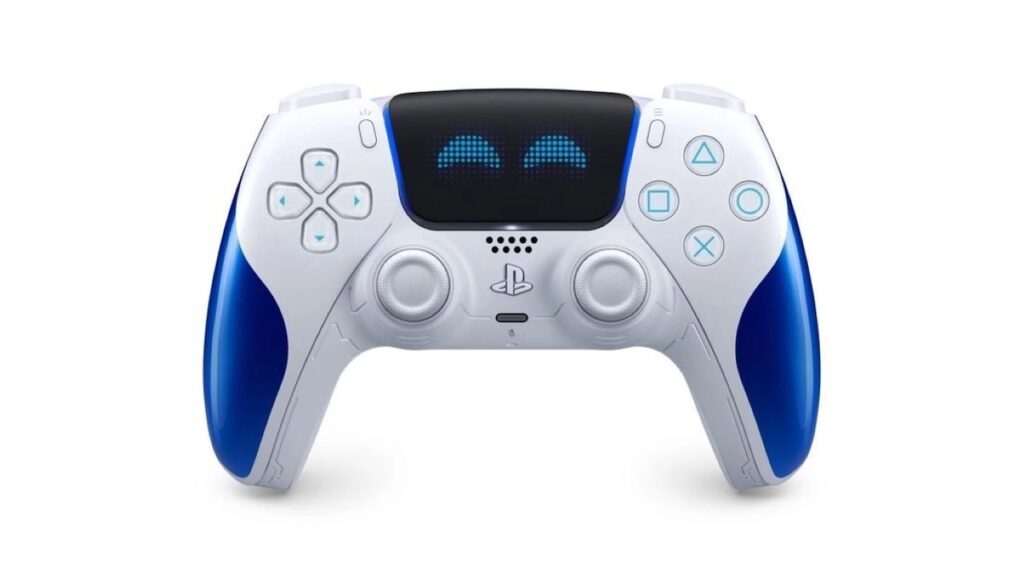 Il controller DualSense di Astro Bot con sguardo felice