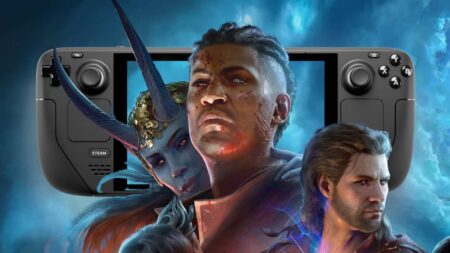 I personaggi di Baldur's Gate 3 con uno Steam Deck dietro