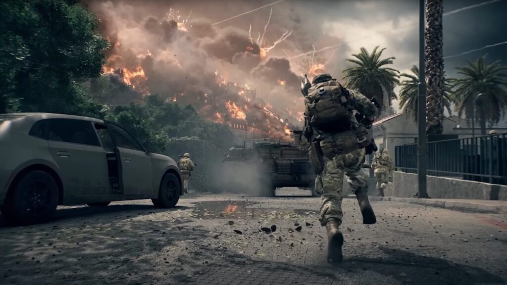 Un soldato di Battlefield 6 mentre corre su una strada
