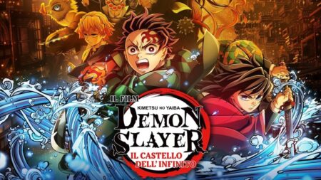 Il logo ed i protagonisti di Demon Slayer: Il Castello dell'Infinito