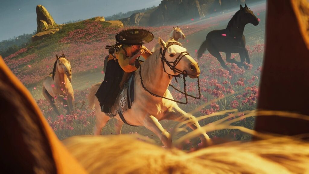 Atsu di Ghost of Yotei a cavallo