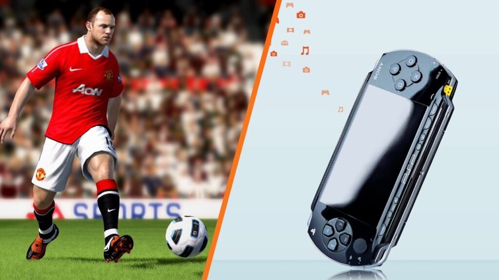 Wayne Rooney con al fianco una PSP