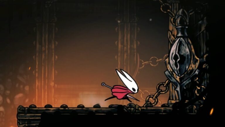 Hornet di Hollow Knight: Silksong mentre corre verso una porta con la Chiave Semplice