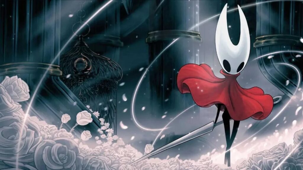 Hornet di Hollow Knight: Silksong in un livello bianco