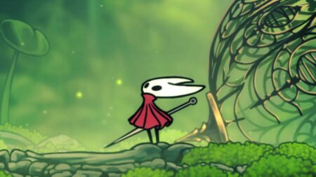 Hornet di Hollow Knight: Silksong mentre guarda in alto